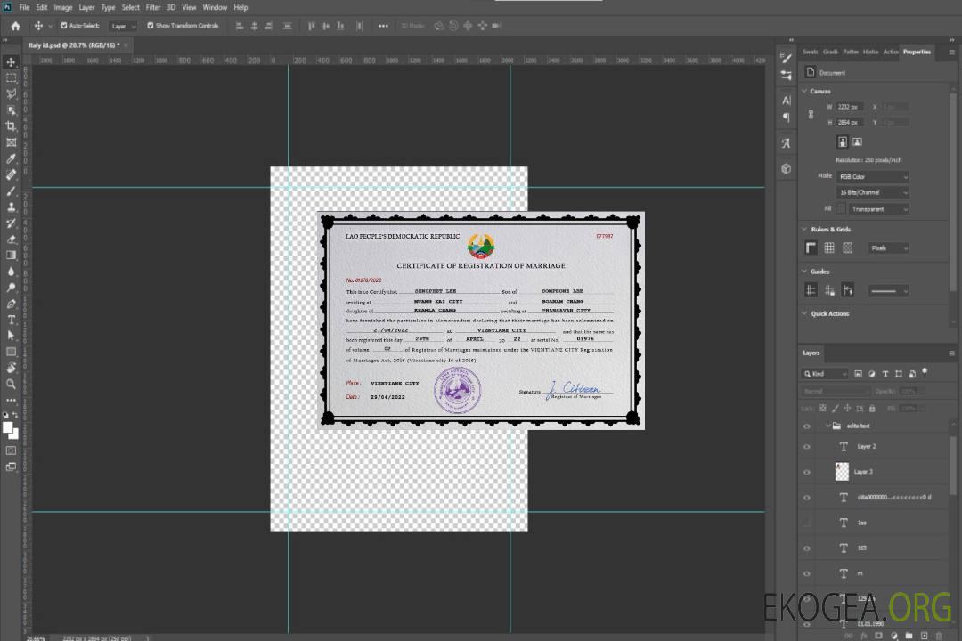 Modèle PSD de certificat de mariage au Laos template